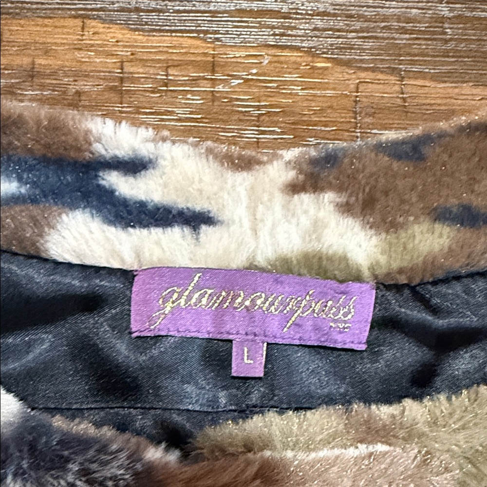 glamourpuss Faux Fur Jacket in Brown & Cream